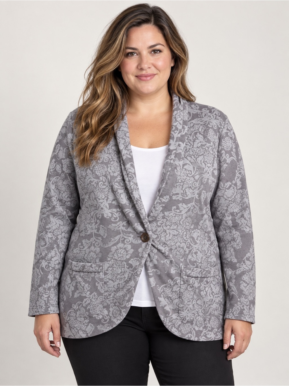 Maurices Gray Jacquard Single-Button Cardigan Blazer Size 2
